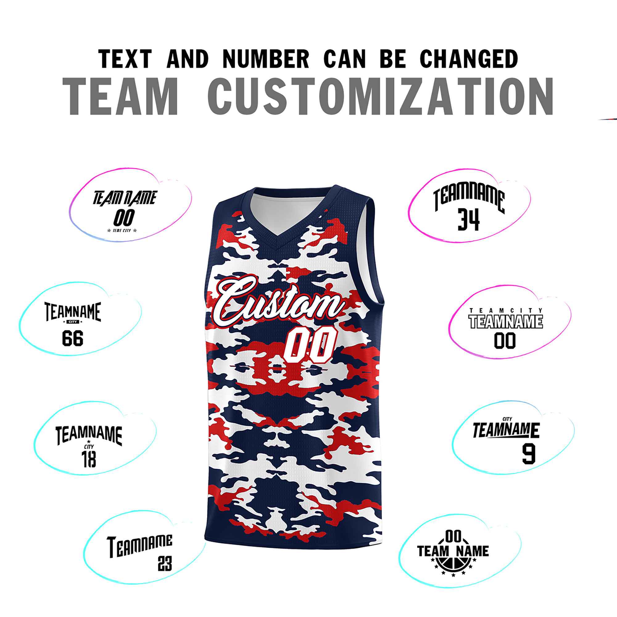 Custom Navy Red-White Personalized Camo Sets Sports Uniform Basketball Jersey