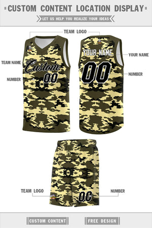 Custom Olive Black-Khaki Personalized Camo Sets Sports Uniform Basketball Jersey