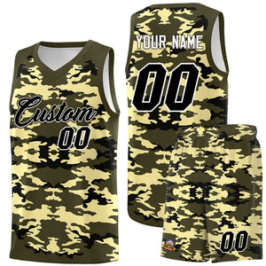 Custom Olive Black-Khaki Personalized Camo Sets Sports Uniform Basketball Jersey