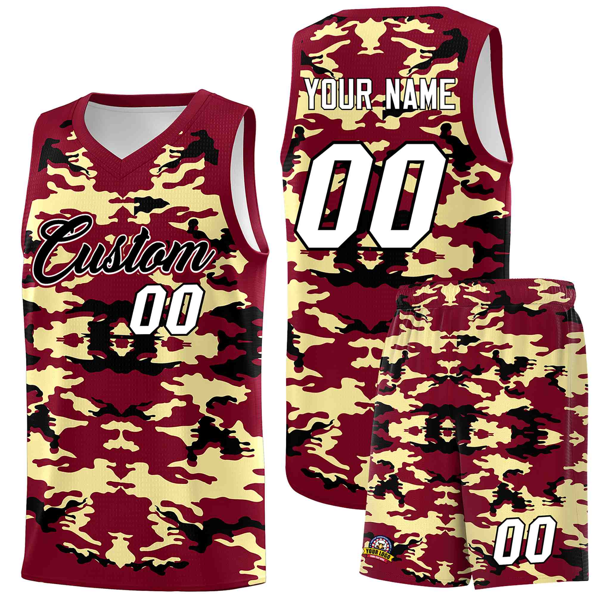 Custom Crimson Khaki-Black Personalized Camo Sets Sports Uniform Basketball Jersey