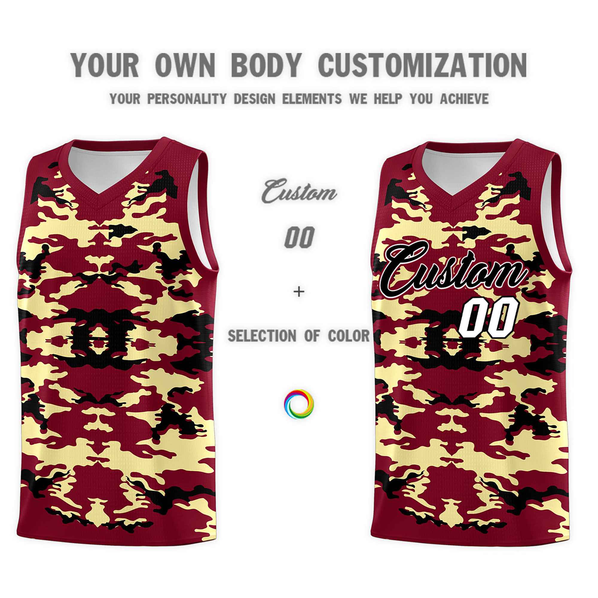 Custom Crimson Khaki-Black Personalized Camo Sets Sports Uniform Basketball Jersey