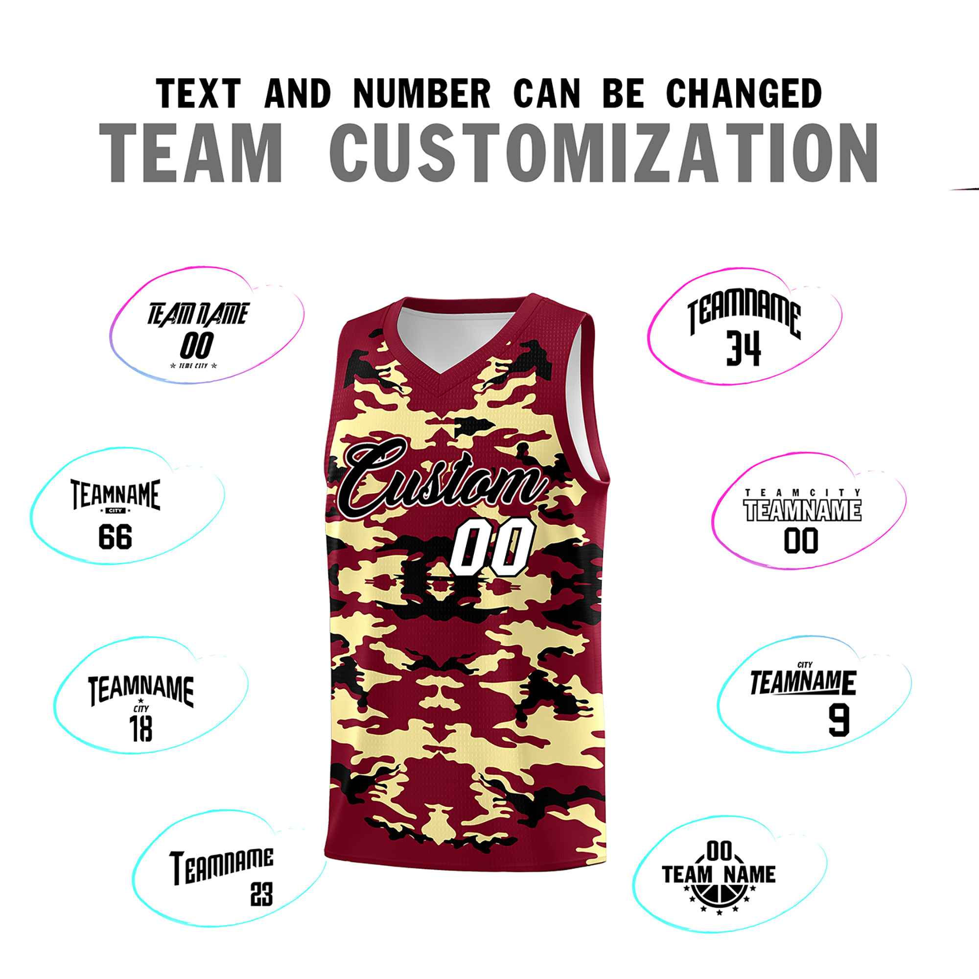 Custom Crimson Khaki-Black Personalized Camo Sets Sports Uniform Basketball Jersey