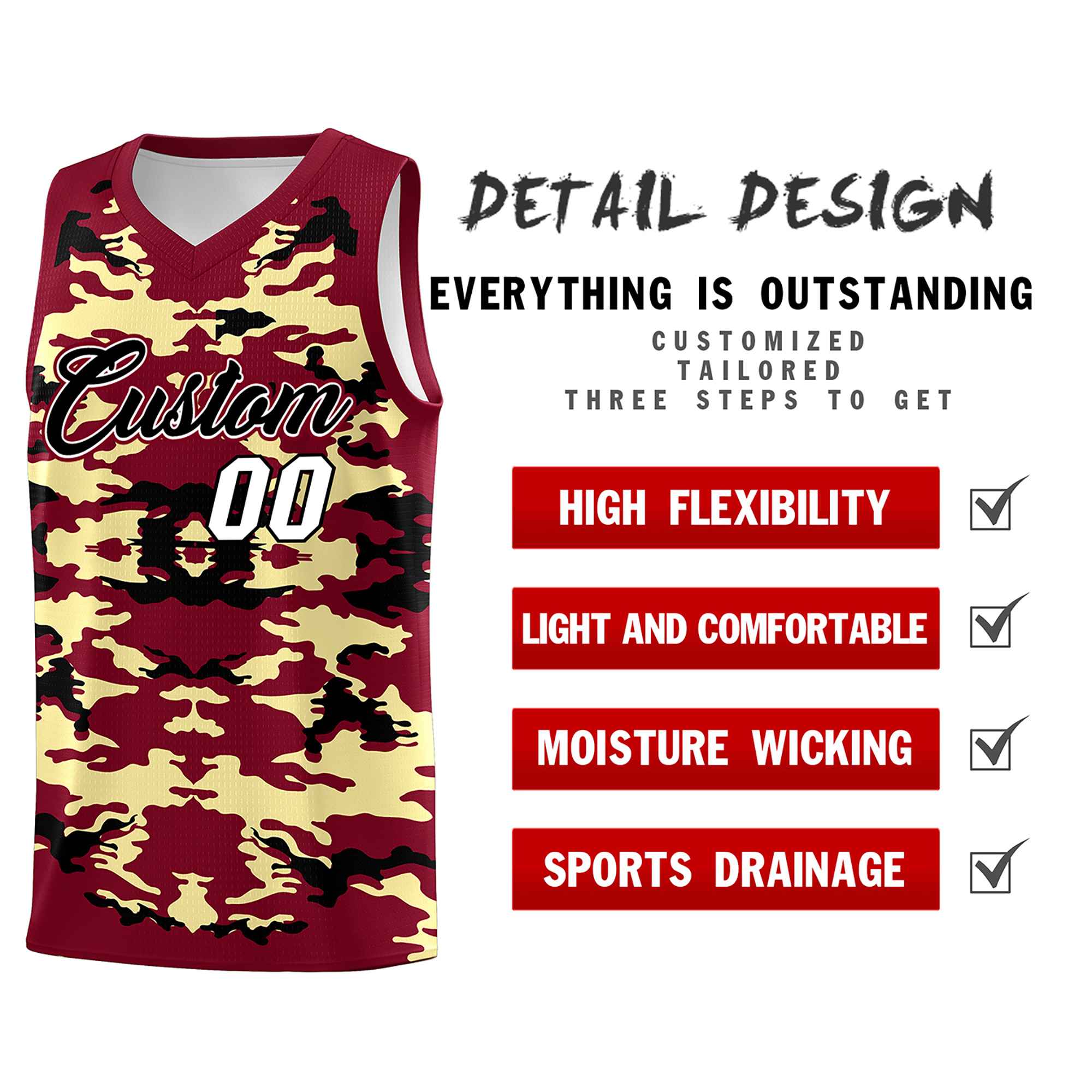 Custom Crimson Khaki-Black Personalized Camo Sets Sports Uniform Basketball Jersey