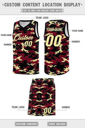 Custom Crimson Black-Khaki Personalized Camo Sets Sports Uniform Basketball Jersey