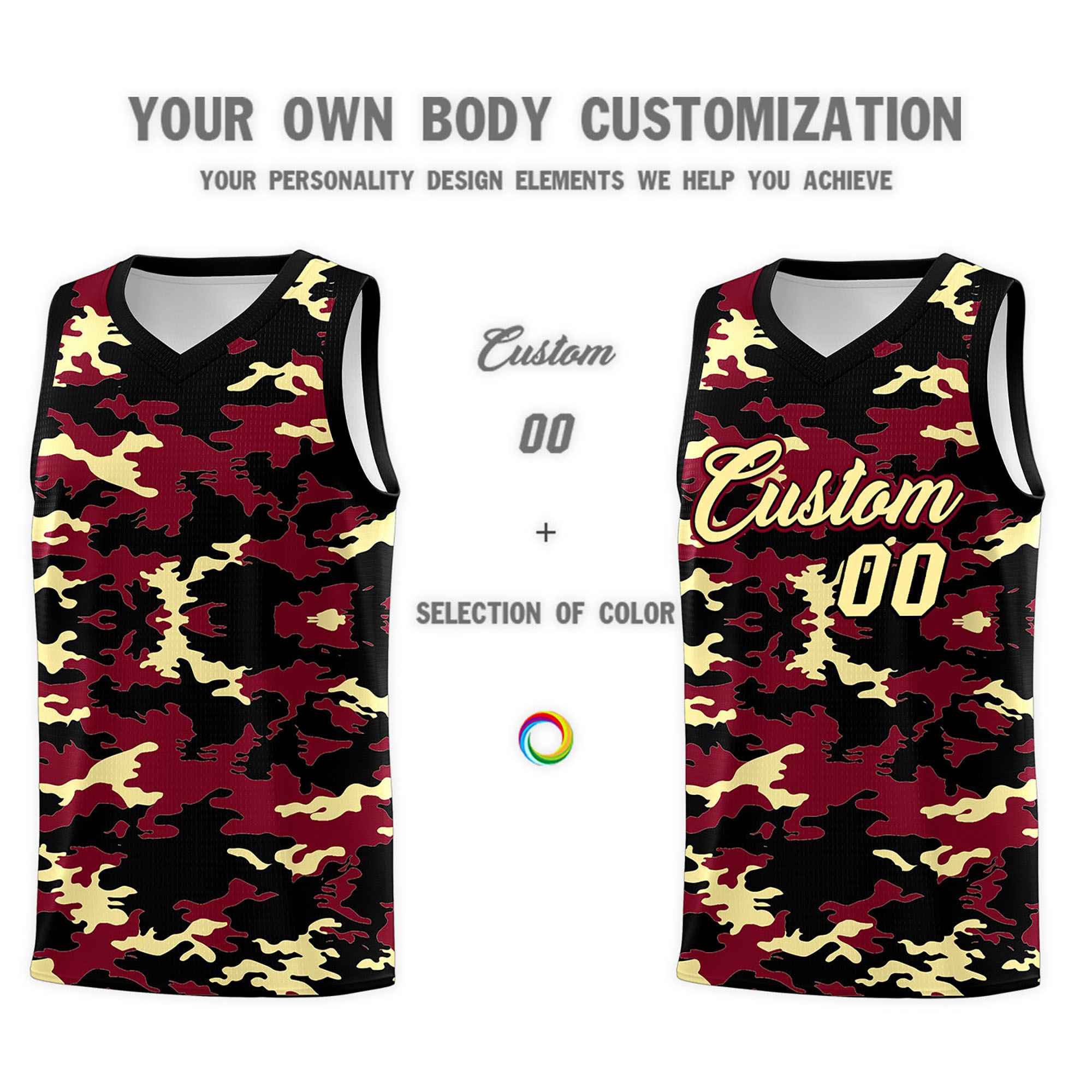 Custom Crimson Black-Khaki Personalized Camo Sets Sports Uniform Basketball Jersey