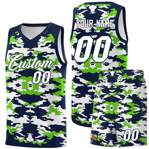 Custom Navy Neon Green-White Personalized Camo Sets Sports Uniform Basketball Jersey