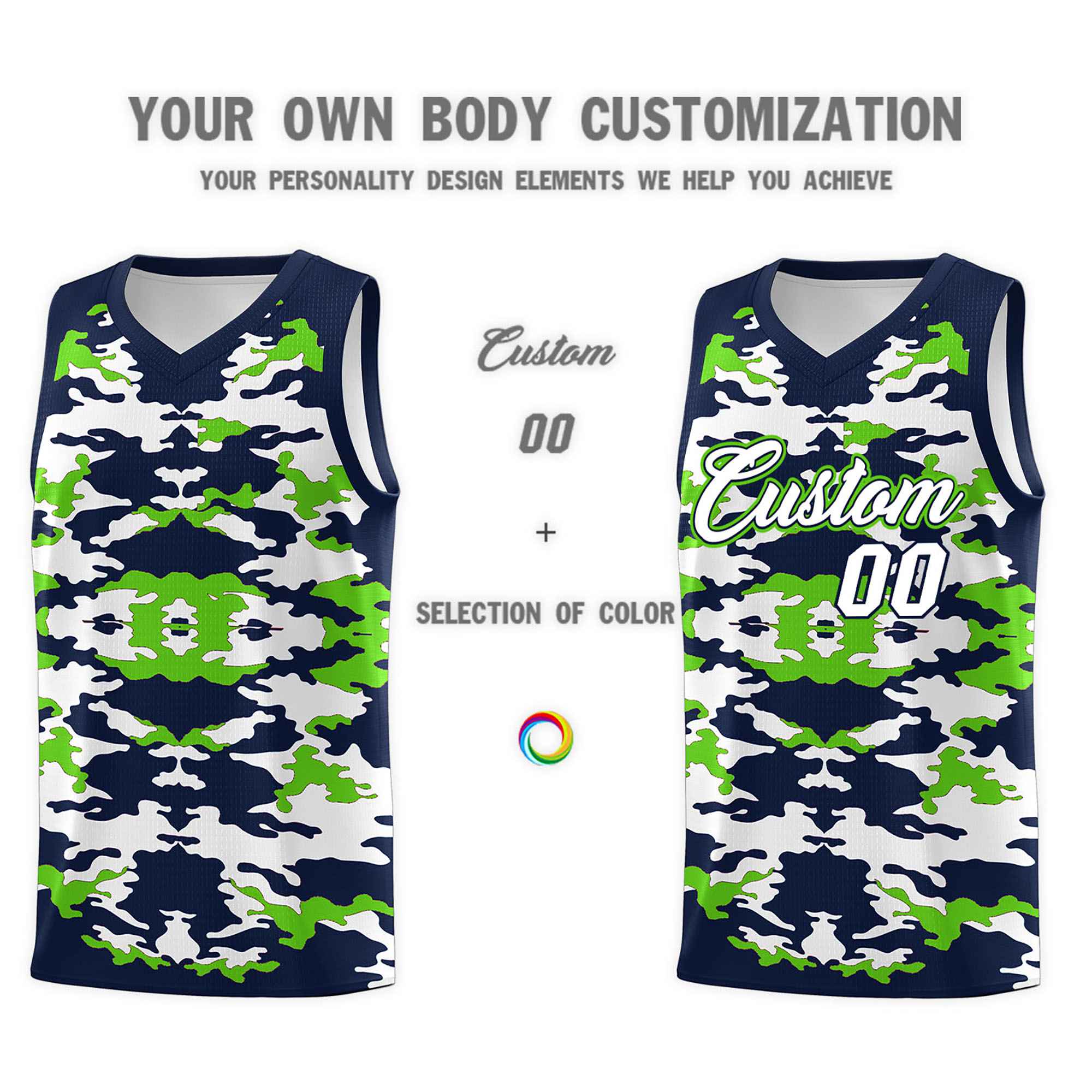 Custom Navy Neon Green-White Personalized Camo Sets Sports Uniform Basketball Jersey