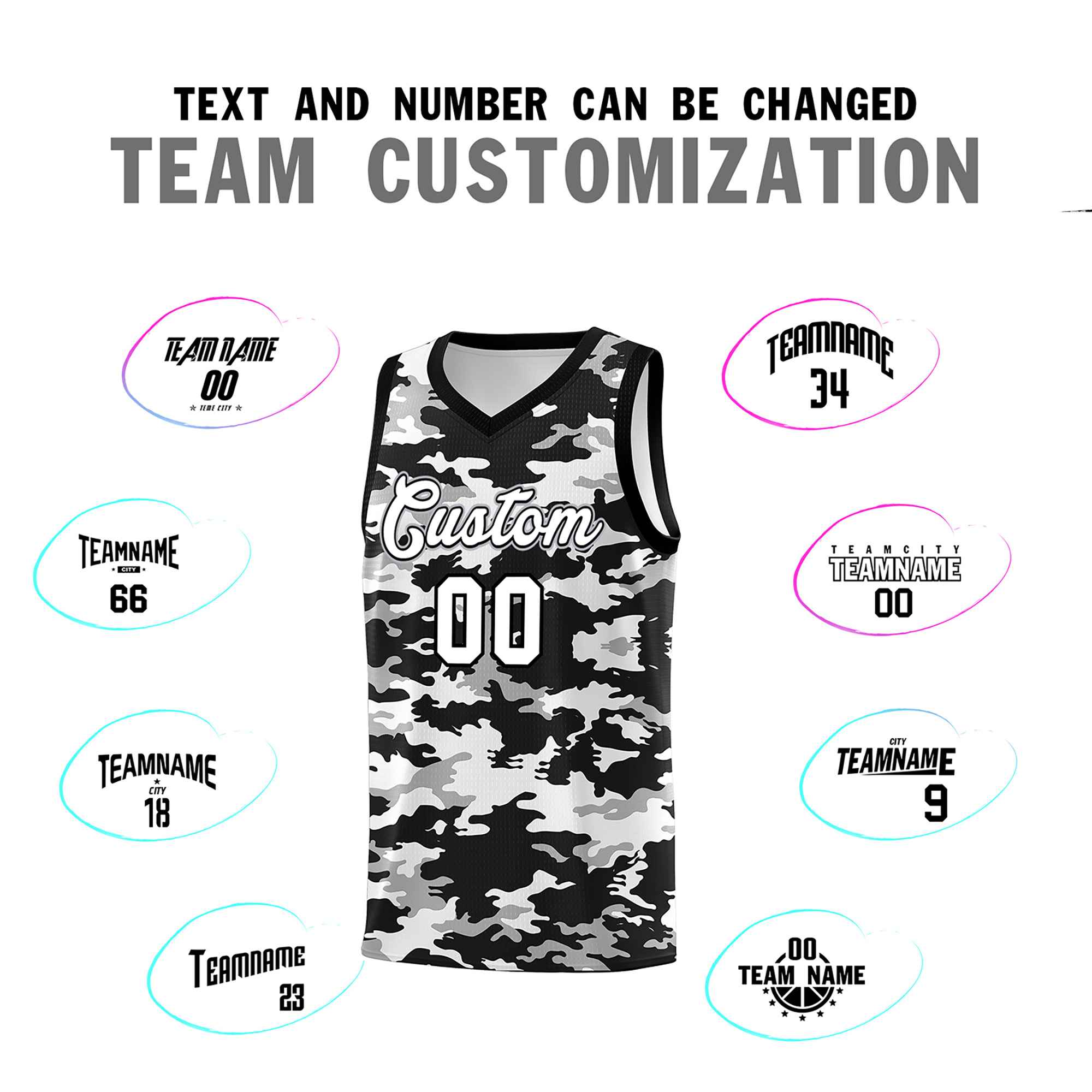 Custom Black Gray-White Personalized Camo Sets Sports Uniform Basketball Jersey