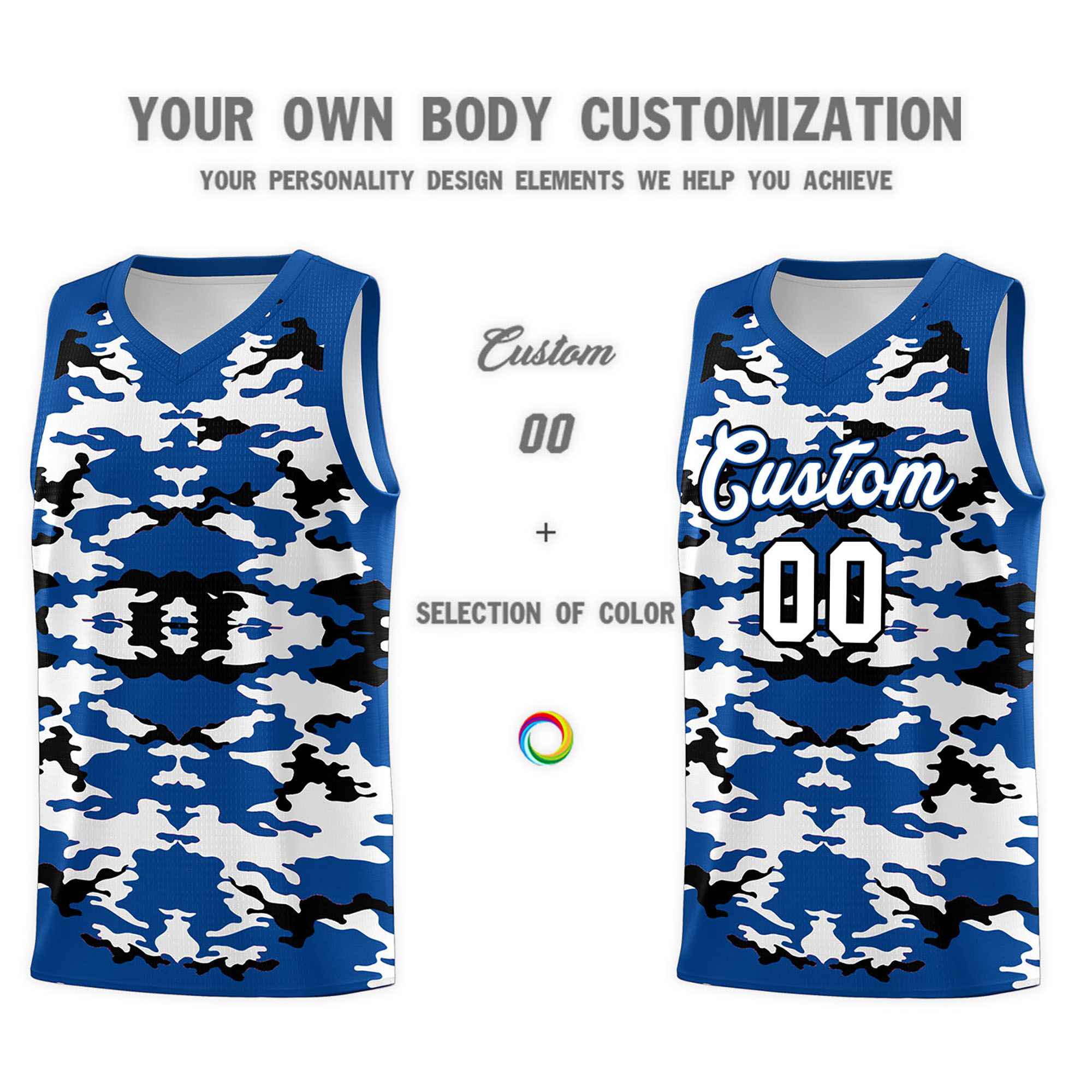 Custom Royal Black-White Personalized Camo Sets Sports Uniform Basketball Jersey