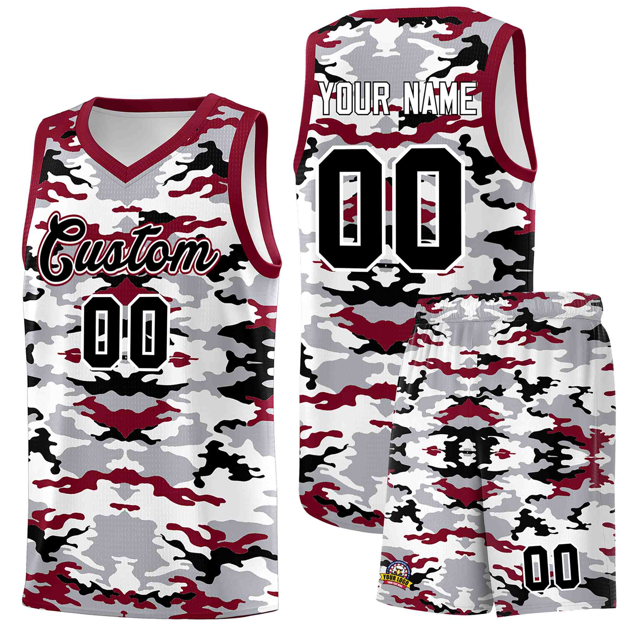 Custom Gray Crimson-Black-White Personalized Camo Sets Sports Uniform Basketball Jersey