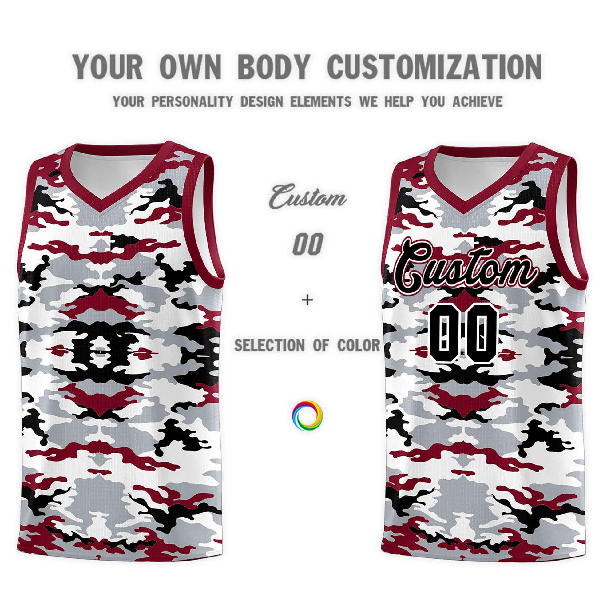 Custom Gray Crimson-Black-White Personalized Camo Sets Sports Uniform Basketball Jersey