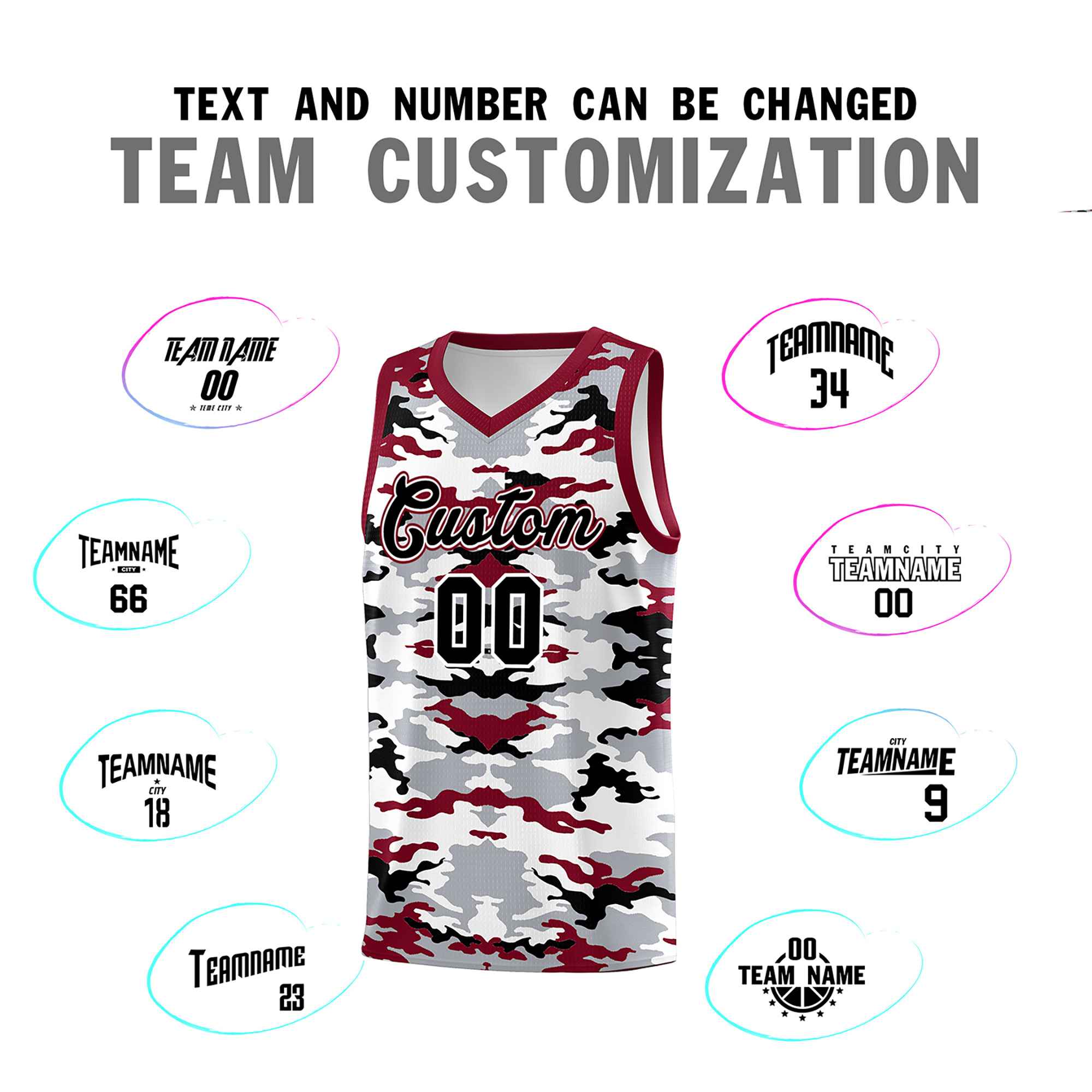 Custom Gray Crimson-Black-White Personalized Camo Sets Sports Uniform Basketball Jersey