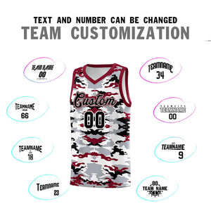 Custom Gray Crimson-Black-White Personalized Camo Sets Sports Uniform Basketball Jersey