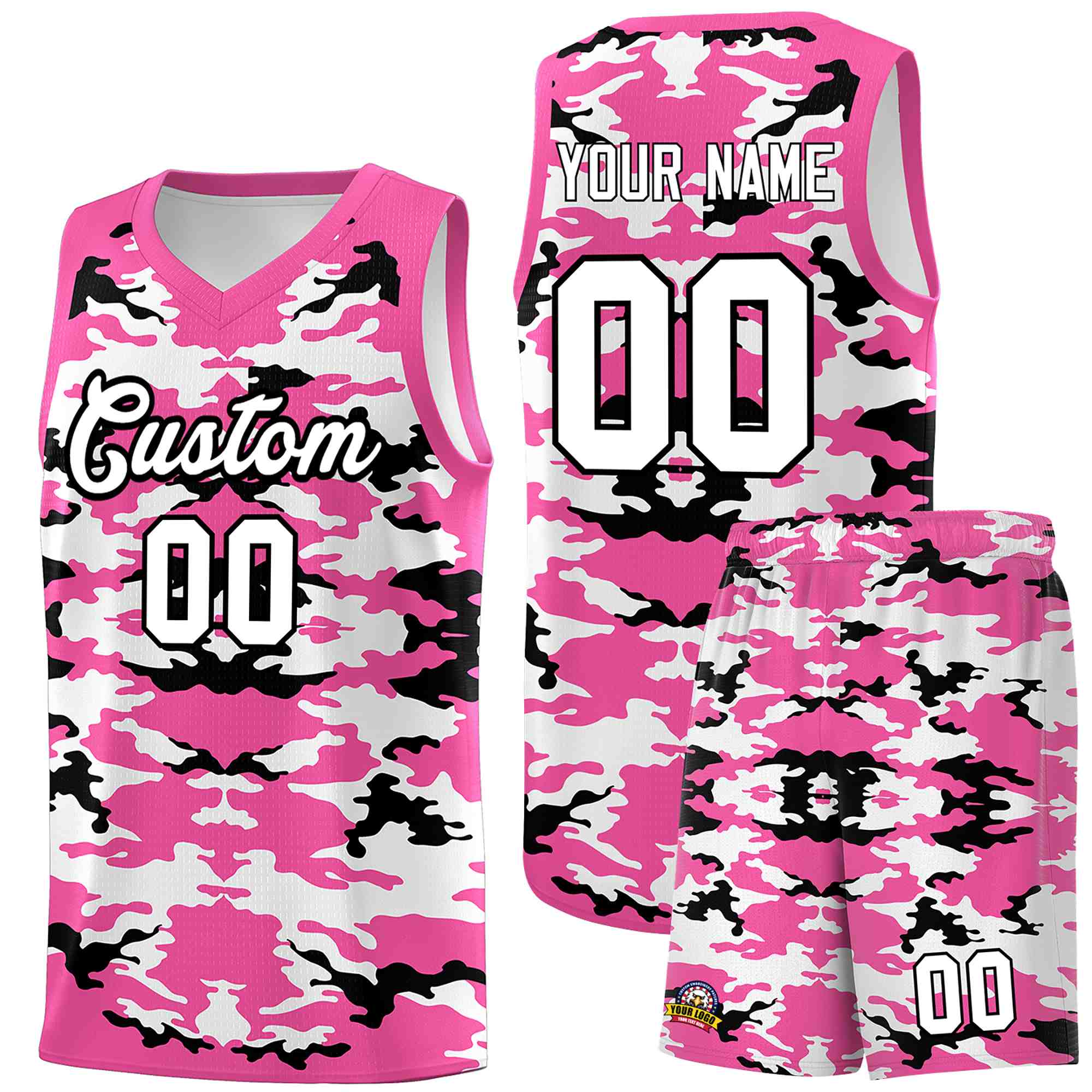 Custom Pink Black-White Personalized Camo Sets Sports Uniform Basketball Jersey