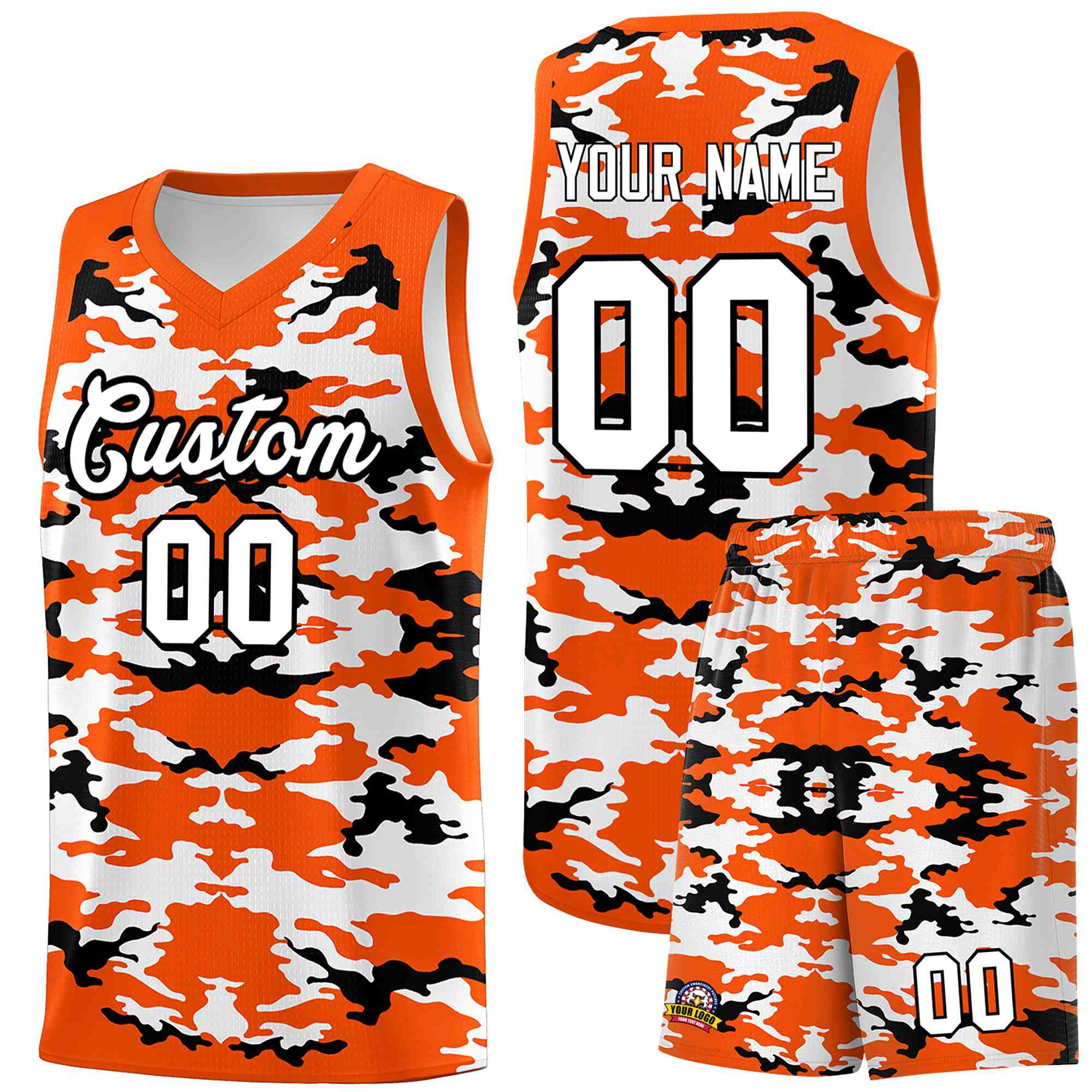 Custom Orange Black-White Personalized Camo Sets Sports Uniform Basketball Jersey