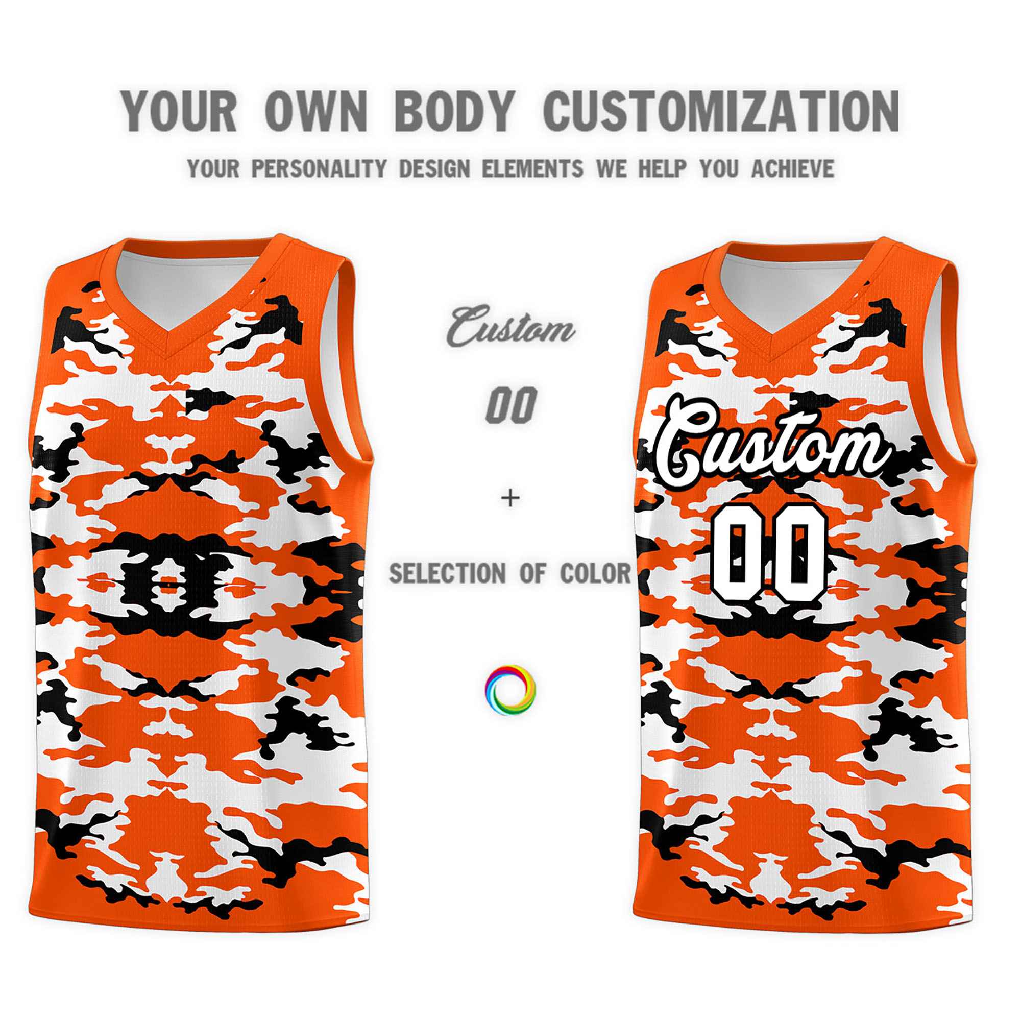 Custom Orange Black-White Personalized Camo Sets Sports Uniform Basketball Jersey