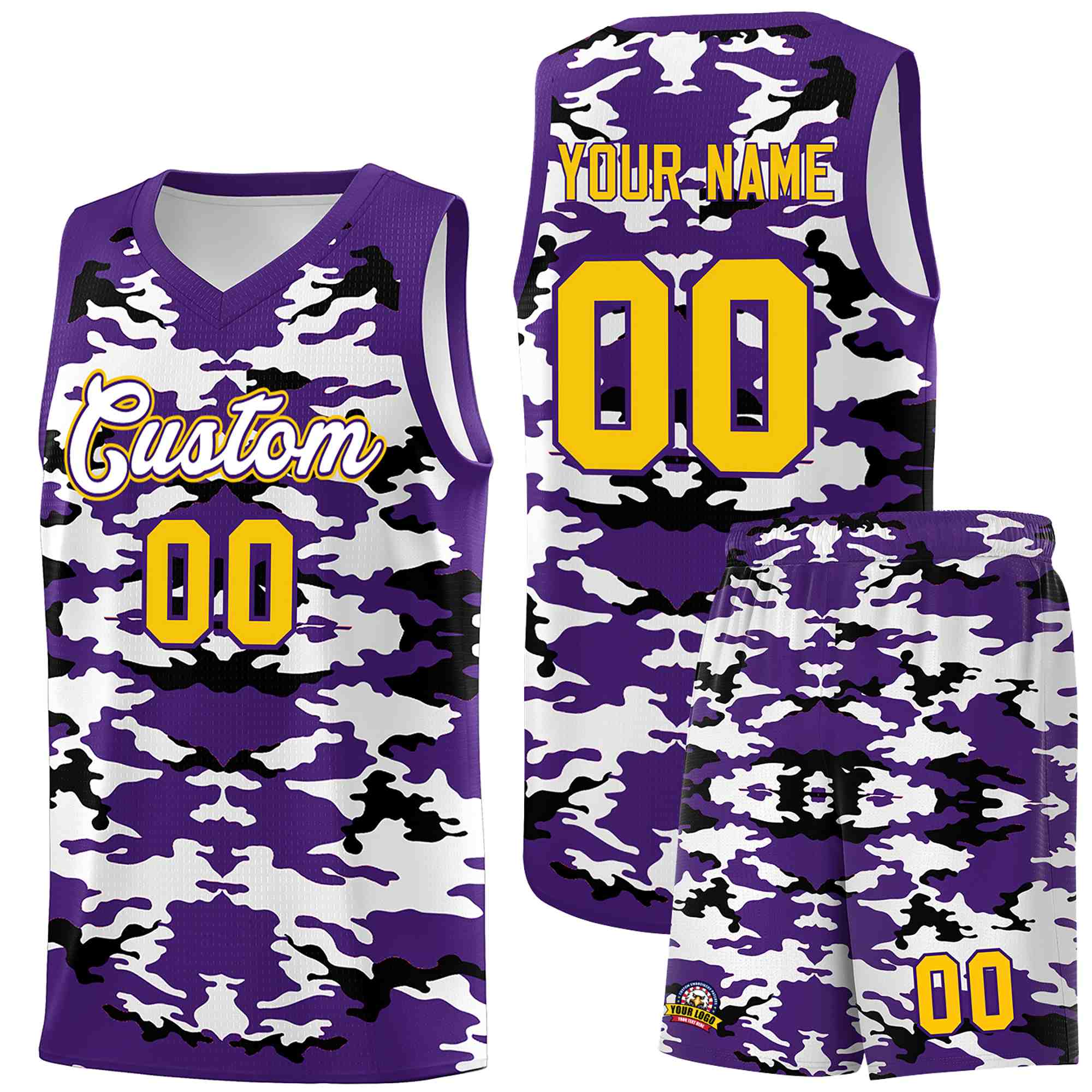 Custom Purple Black-White Personalized Camo Sets Sports Uniform Basketball Jersey