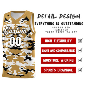 Custom Old Gold Black-White Personalized Camo Sets Sports Uniform Basketball Jersey