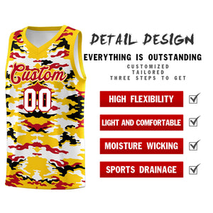 Custom Gold Red-Black-White Personalized Camo Sets Sports Uniform Basketball Jersey