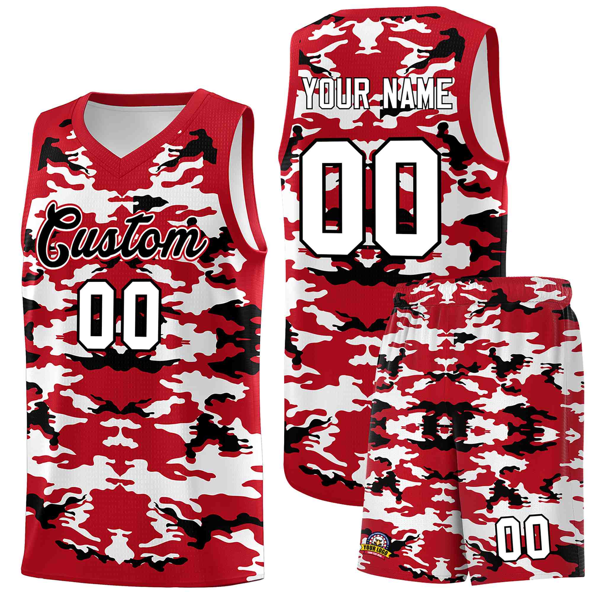 Custom Red Black-White Personalized Camo Sets Sports Uniform Basketball Jersey