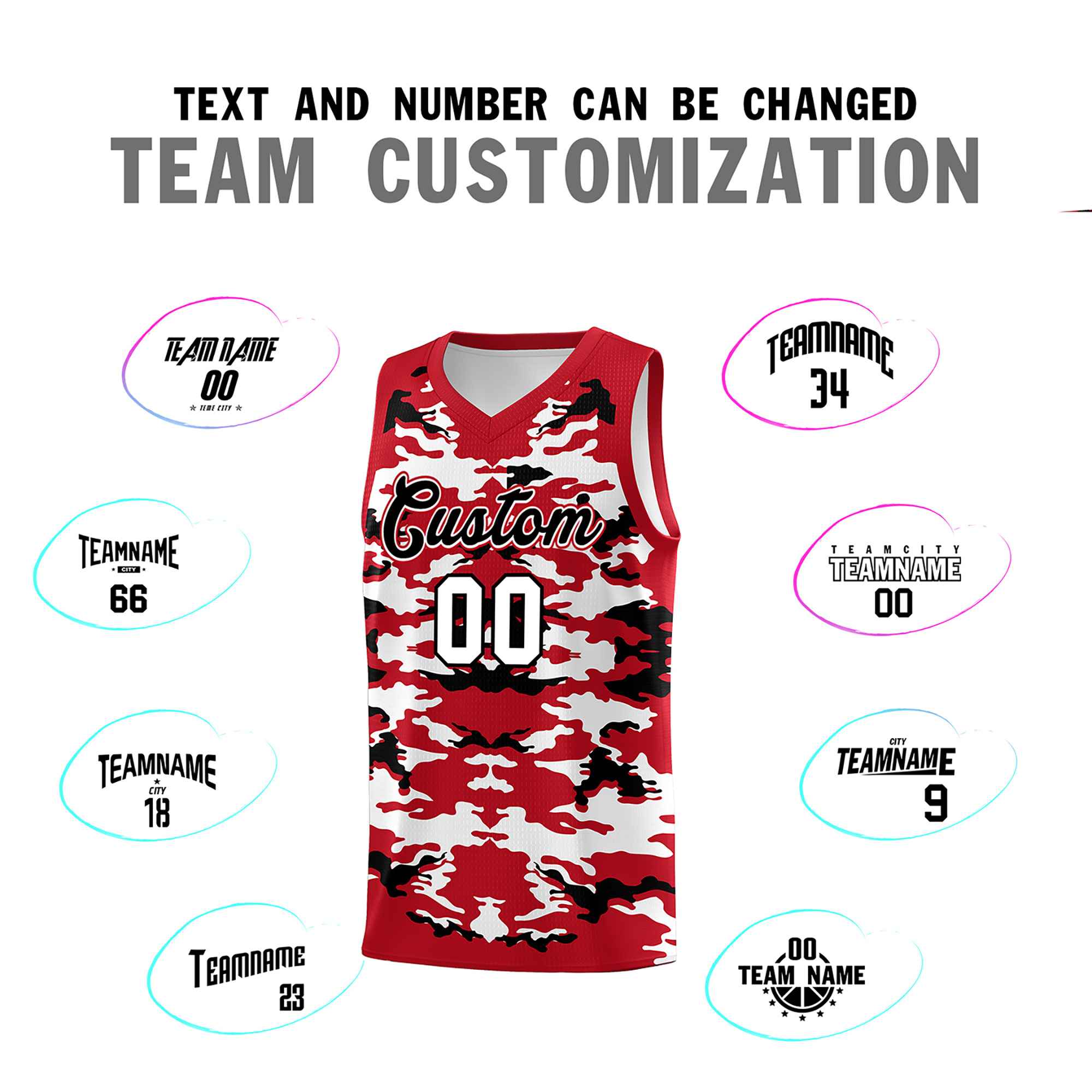 Custom Red Black-White Personalized Camo Sets Sports Uniform Basketball Jersey