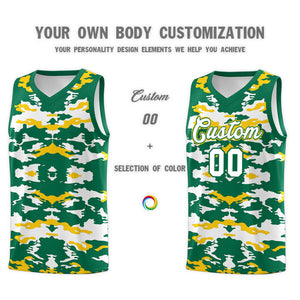 Custom Kelly Green Gold-White Personalized Camo Sets Sports Uniform Basketball Jersey