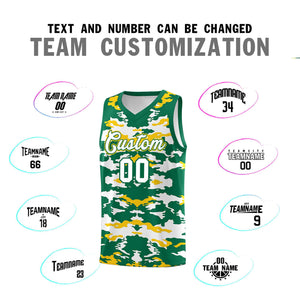 Custom Kelly Green Gold-White Personalized Camo Sets Sports Uniform Basketball Jersey