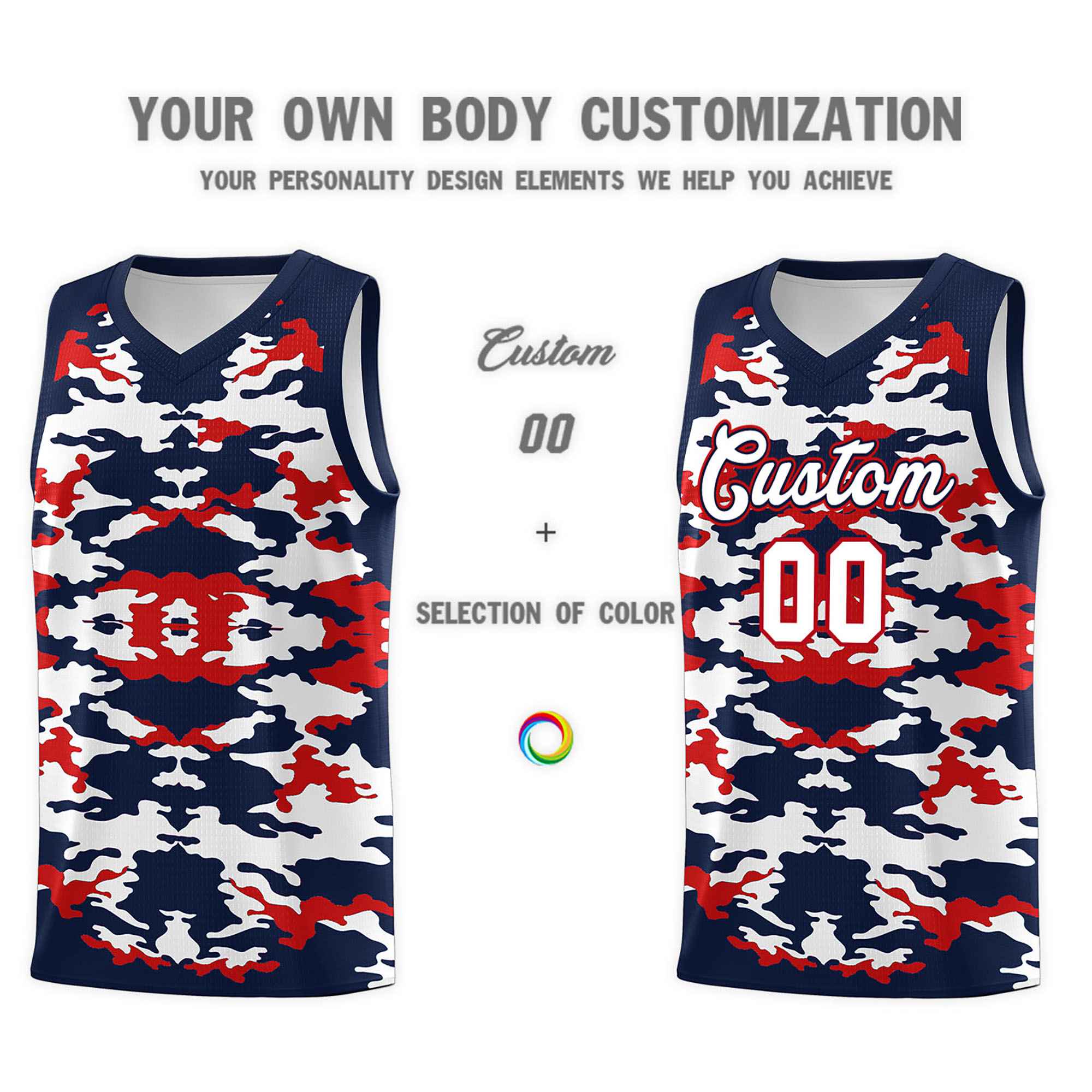 Custom Navy Red-White Personalized Camo Sets Sports Uniform Basketball Jersey