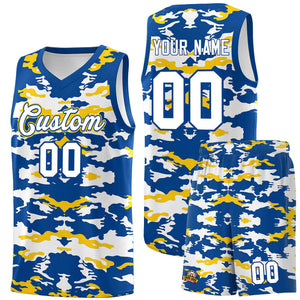 Custom Royal Gold-White Personalized Camo Sets Sports Uniform Basketball Jersey