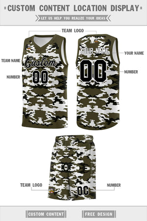 Custom Olive Black-White Personalized Camo Sets Sports Uniform Basketball Jersey