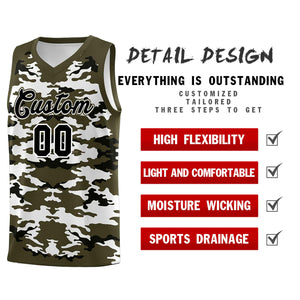 Custom Olive Black-White Personalized Camo Sets Sports Uniform Basketball Jersey