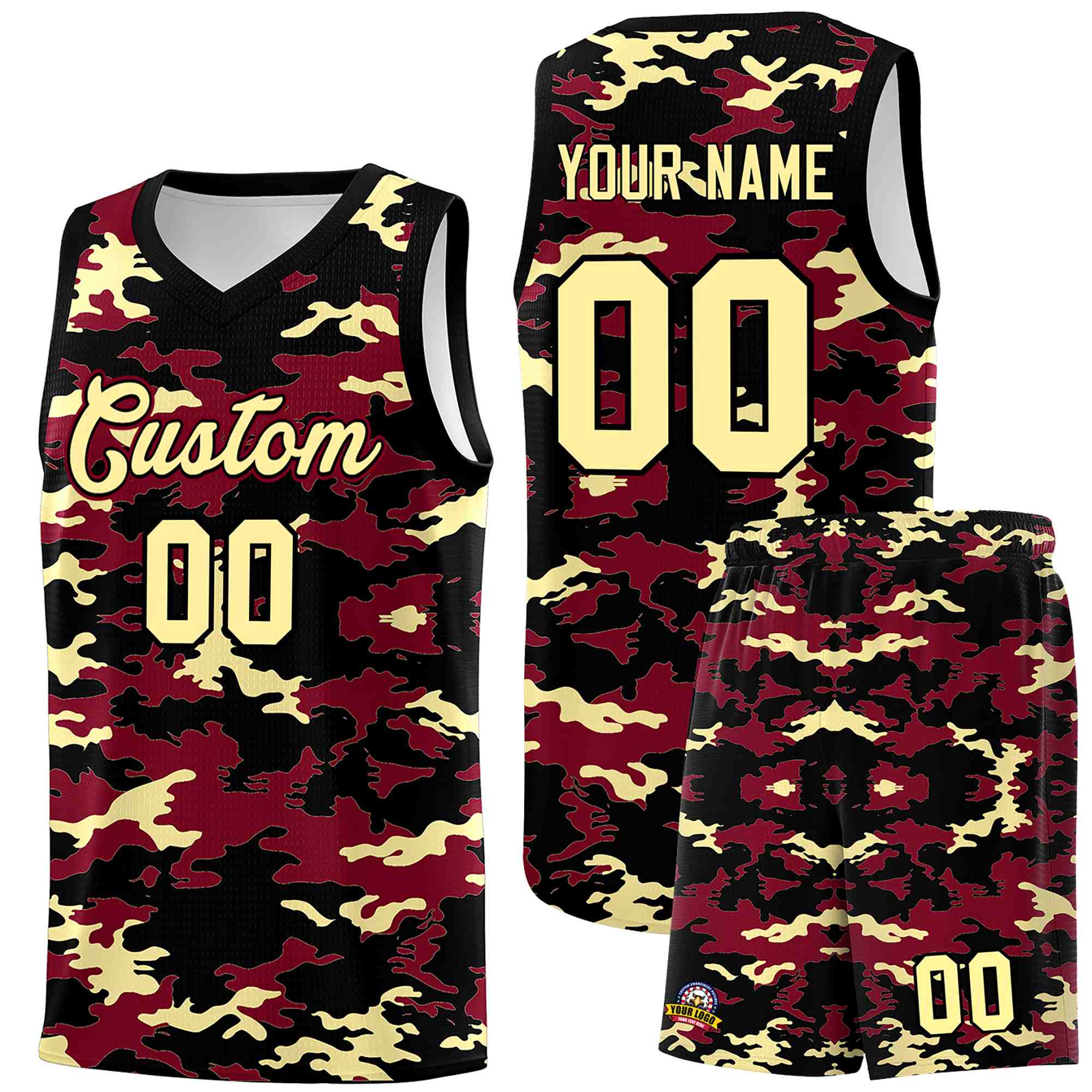 Custom Crimson Black-Khaki Personalized Camo Sets Sports Uniform Basketball Jersey