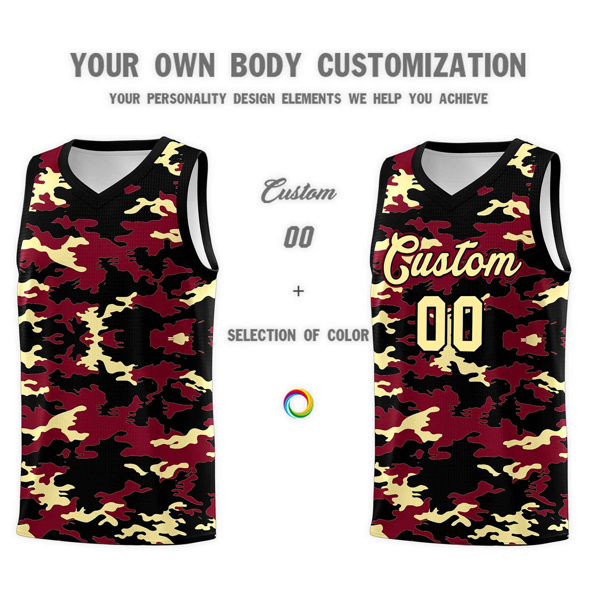 Custom Crimson Black-Khaki Personalized Camo Sets Sports Uniform Basketball Jersey