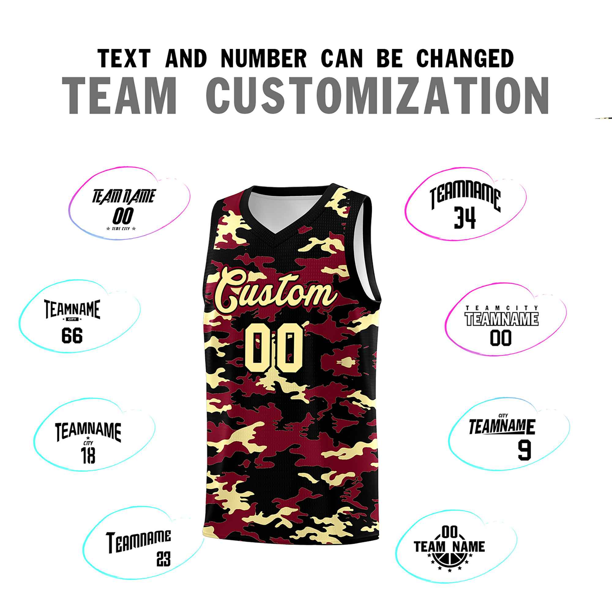 Custom Crimson Black-Khaki Personalized Camo Sets Sports Uniform Basketball Jersey