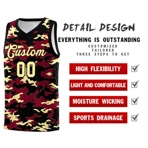 Custom Crimson Black-Khaki Personalized Camo Sets Sports Uniform Basketball Jersey