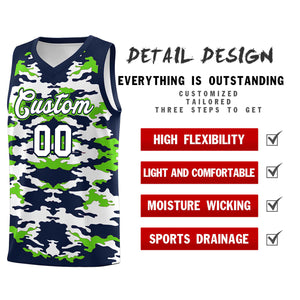 Custom Navy Neon Green-White Personalized Camo Sets Sports Uniform Basketball Jersey