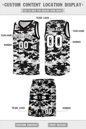 Custom Black Gray-White Personalized Camo Sets Sports Uniform Basketball Jersey