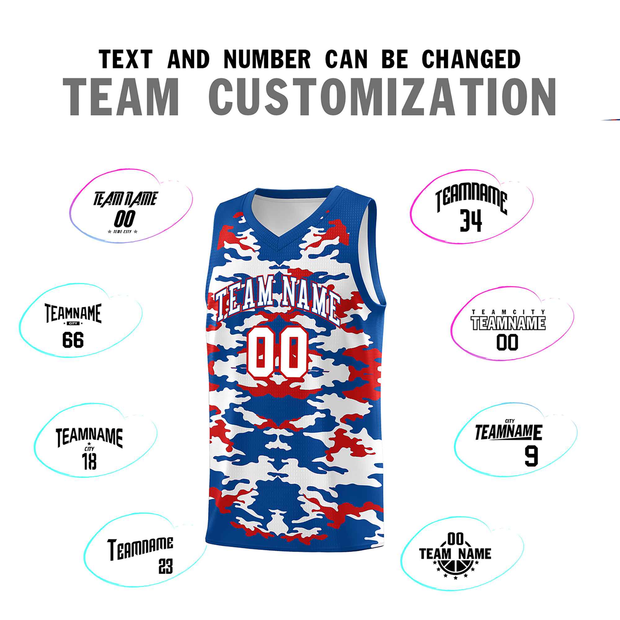 Custom Royal Red-White Personalized Camo Sets Sports Uniform Basketball Jersey