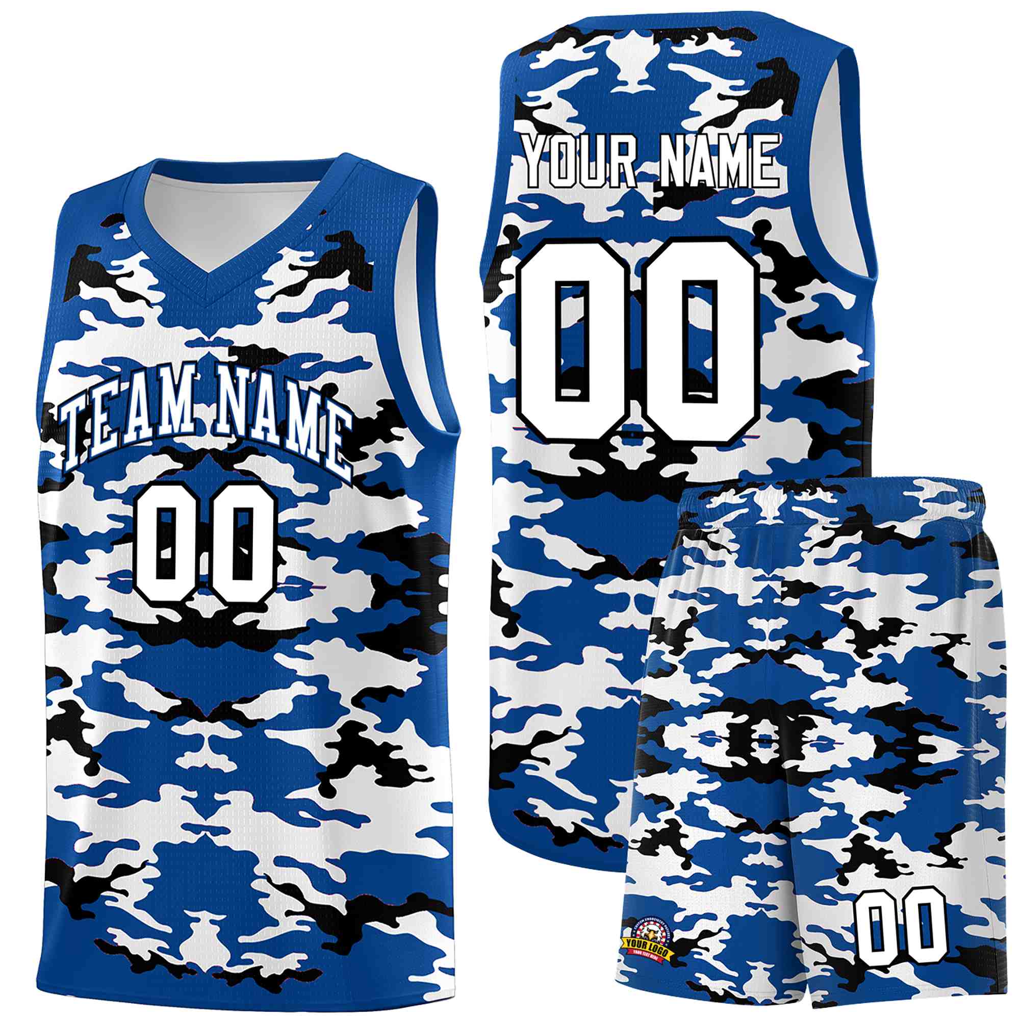 Custom Royal Black-White Personalized Camo Sets Sports Uniform Basketball Jersey