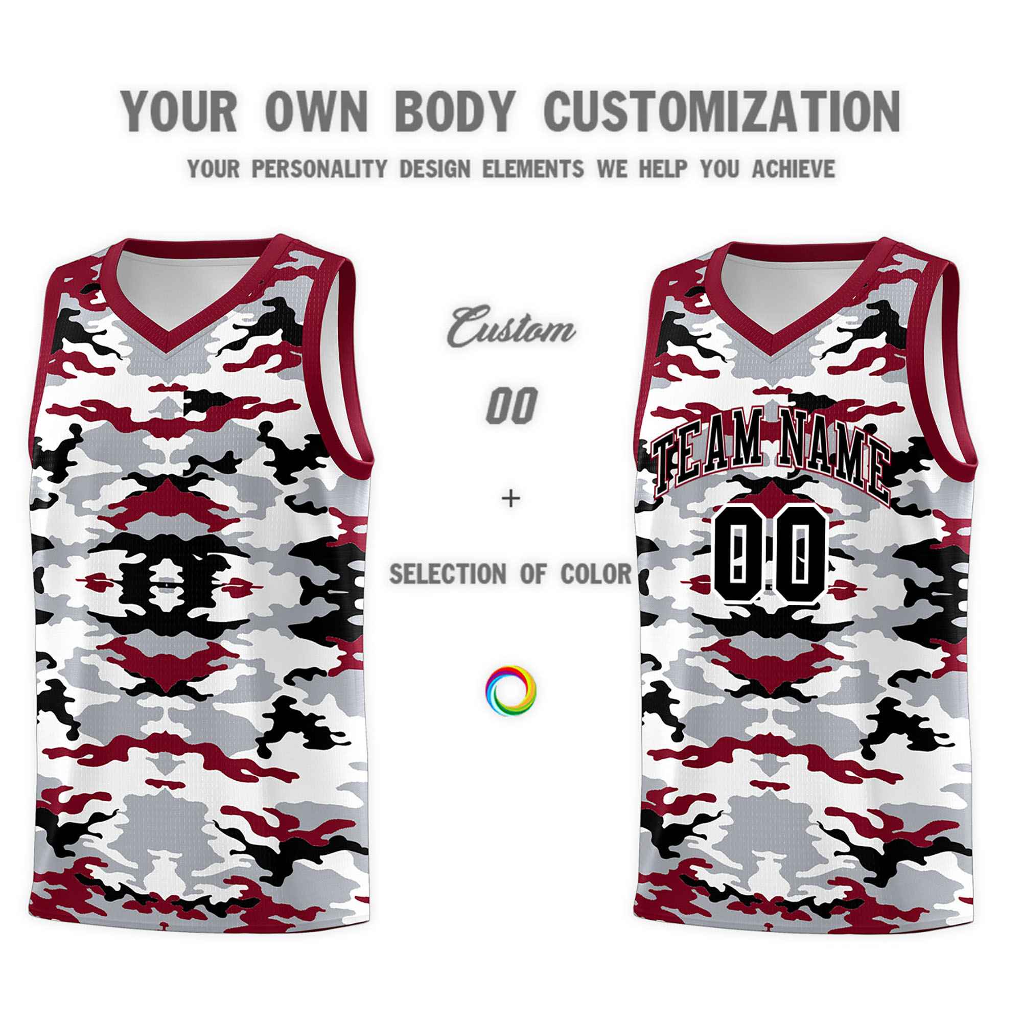 Custom Gray Crimson-Black-White Personalized Camo Sets Sports Uniform Basketball Jersey