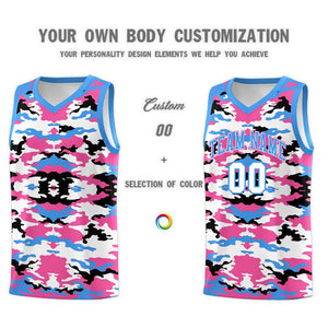 Custom Powder Blue Pink-Black-White Personalized Camo Sets Sports Uniform Basketball Jersey