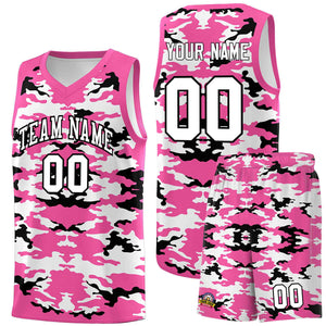 Custom Pink Black-White Personalized Camo Sets Sports Uniform Basketball Jersey