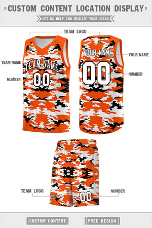 Custom Orange Black-White Personalized Camo Sets Sports Uniform Basketball Jersey