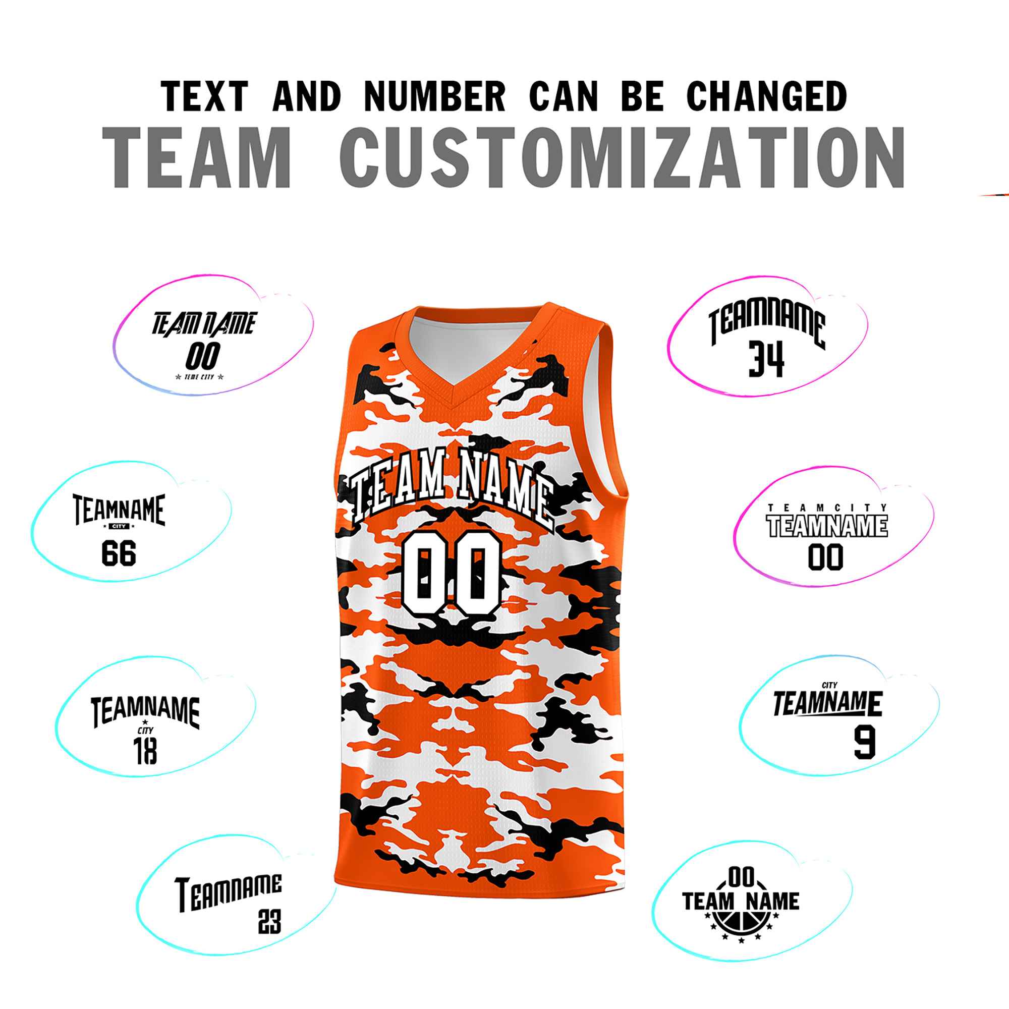 Custom Orange Black-White Personalized Camo Sets Sports Uniform Basketball Jersey