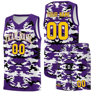 Custom Purple Black-White Personalized Camo Sets Sports Uniform Basketball Jersey