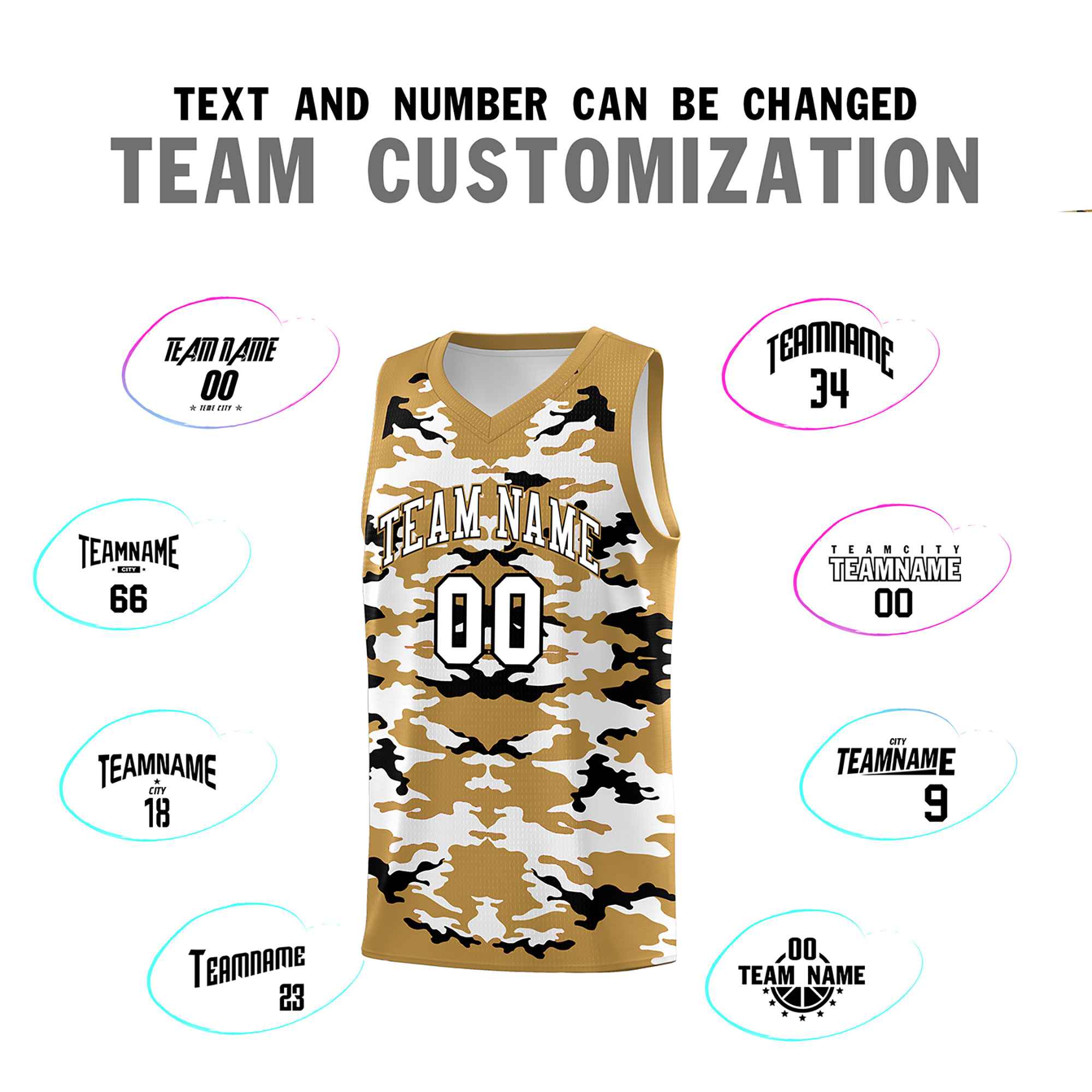 Custom Old Gold Black-White Personalized Camo Sets Sports Uniform Basketball Jersey