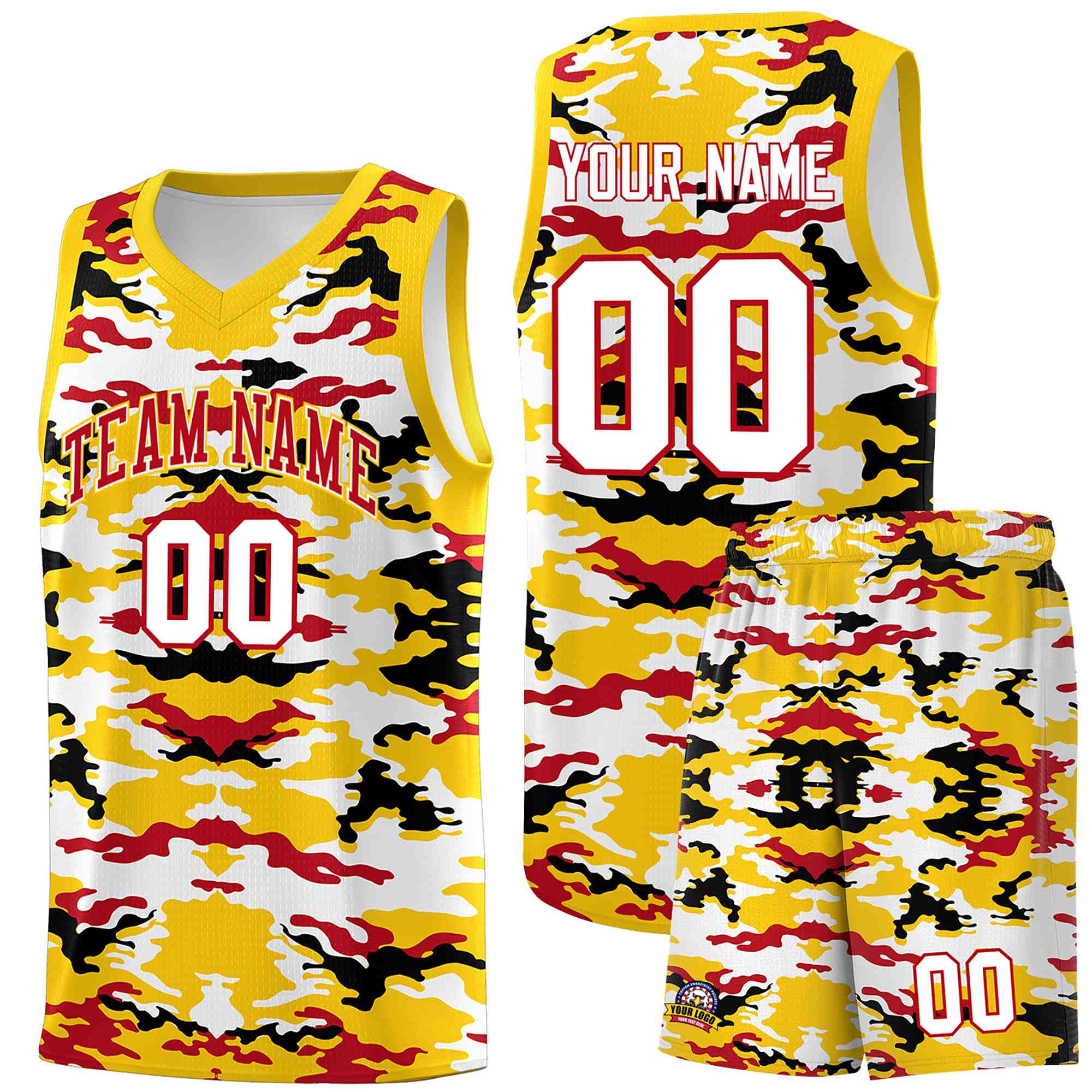 Custom Gold Red-Black-White Personalized Camo Sets Sports Uniform Basketball Jersey