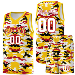 Custom Gold Red-Black-White Personalized Camo Sets Sports Uniform Basketball Jersey