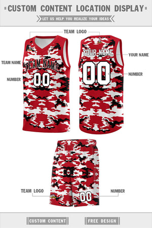 Custom Red Black-White Personalized Camo Sets Sports Uniform Basketball Jersey