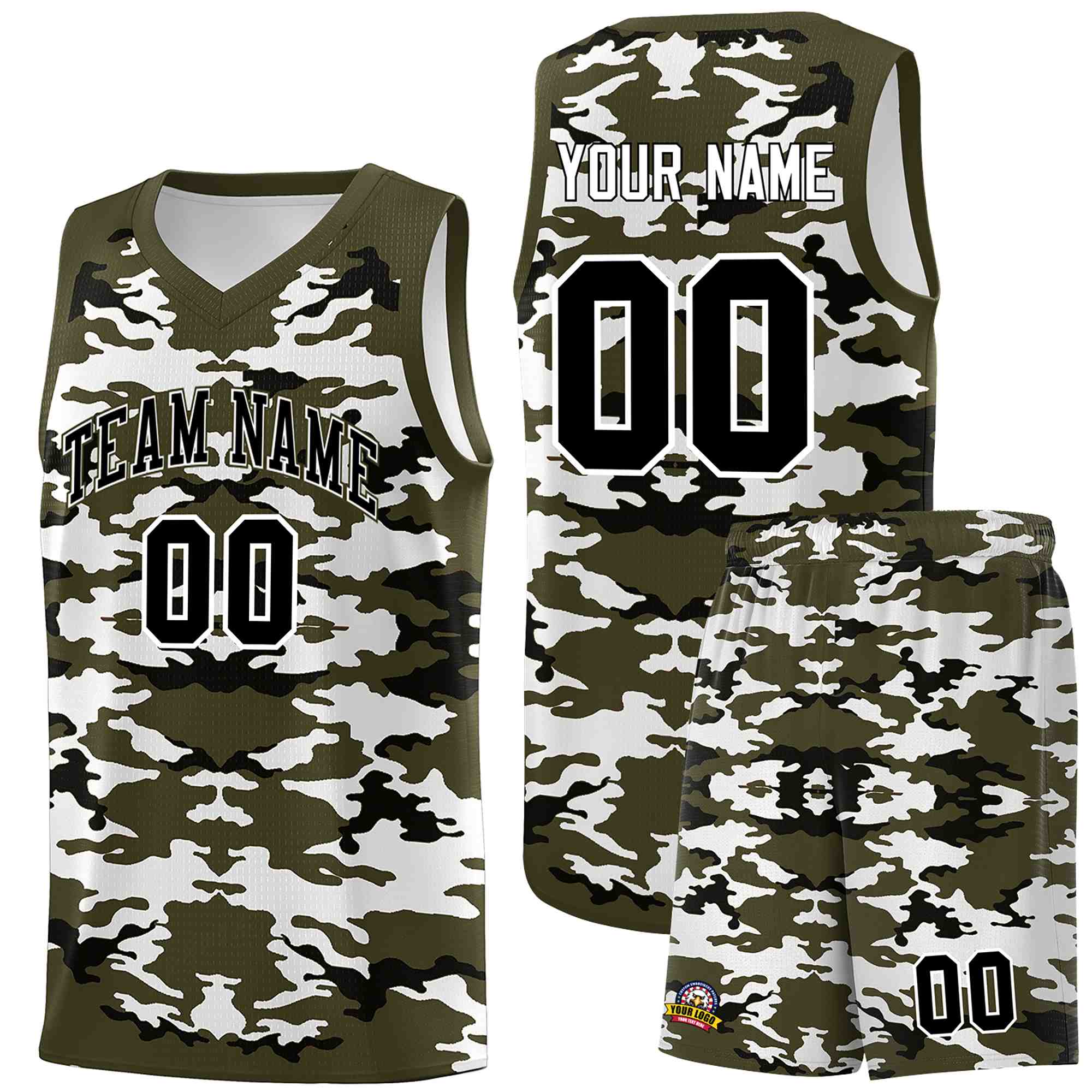 Custom Olive Black-White Personalized Camo Sets Sports Uniform Basketball Jersey